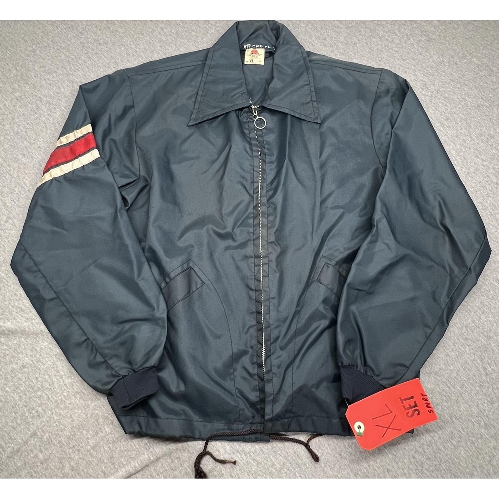 Vintage Four Lakes Coach Jacket Mens XL Blue Nylon Striped Movie Prop USA 70s